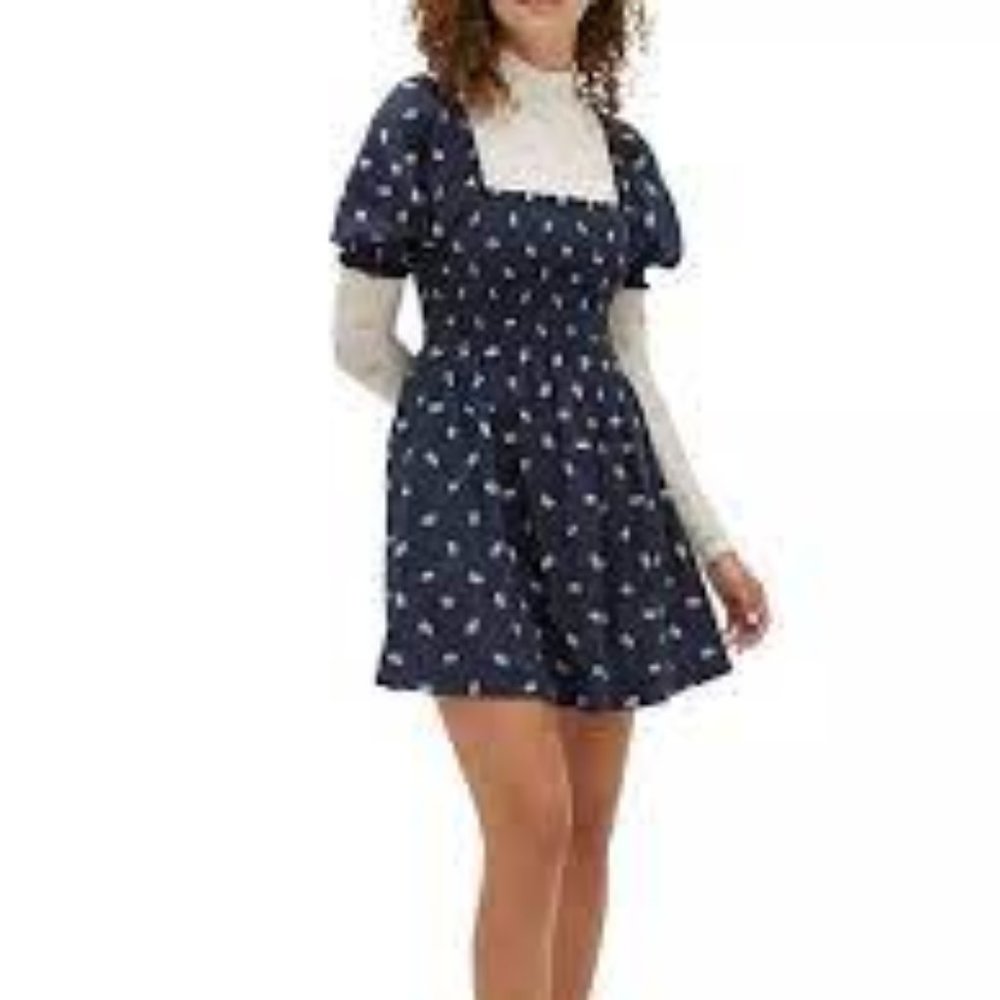 Hill House The Athena Nap Dress Navy Floral Jacquard/Size L